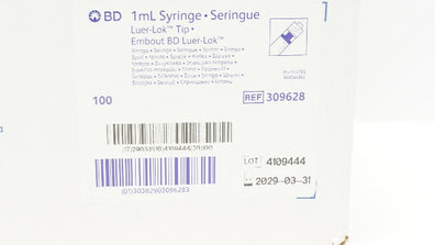 BD 309628 1ml Luer Lok Tip Syringe - Box of 93
